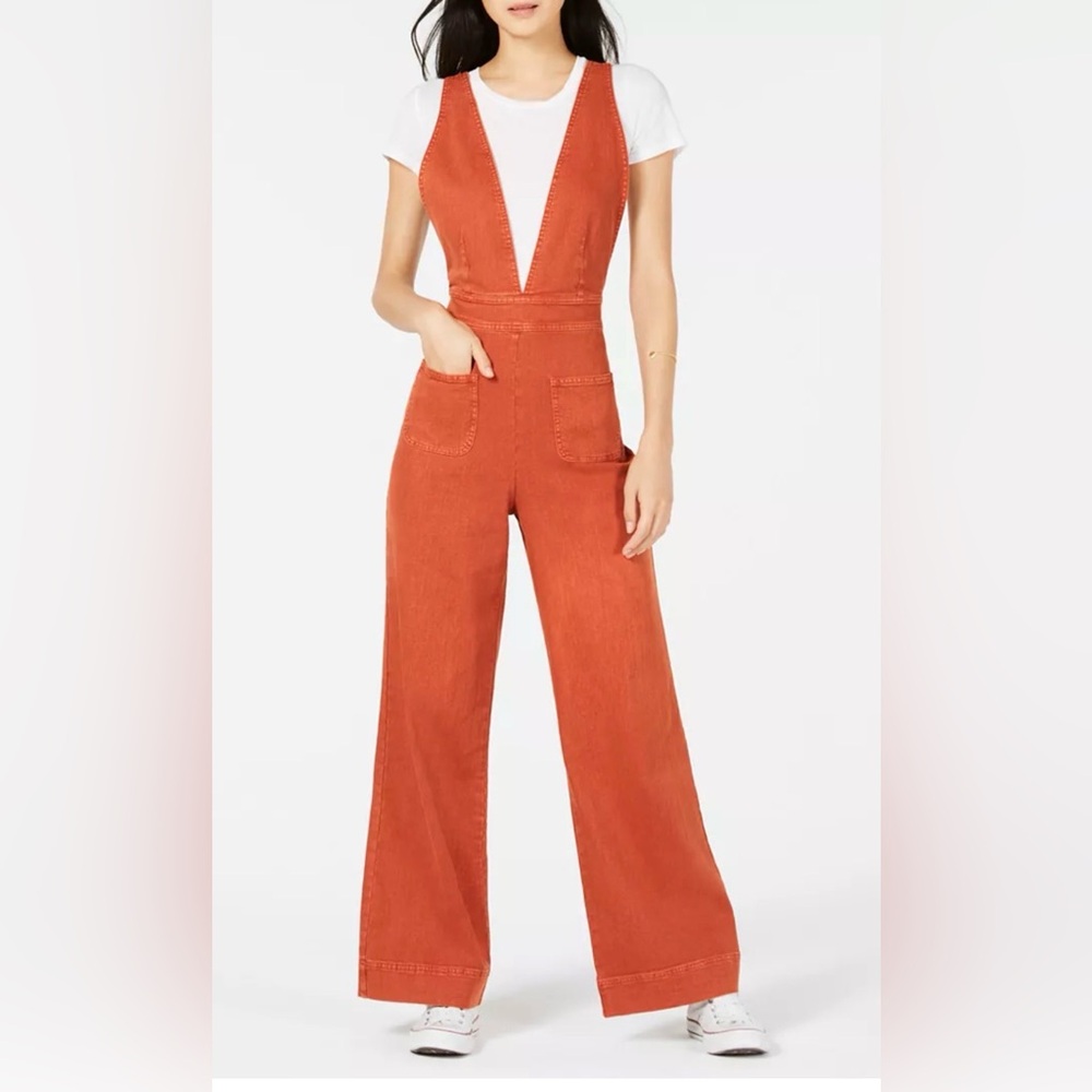 Dollhouse Rust Orange Wide Leg Denim Overalls Y2K Juniors 90’s